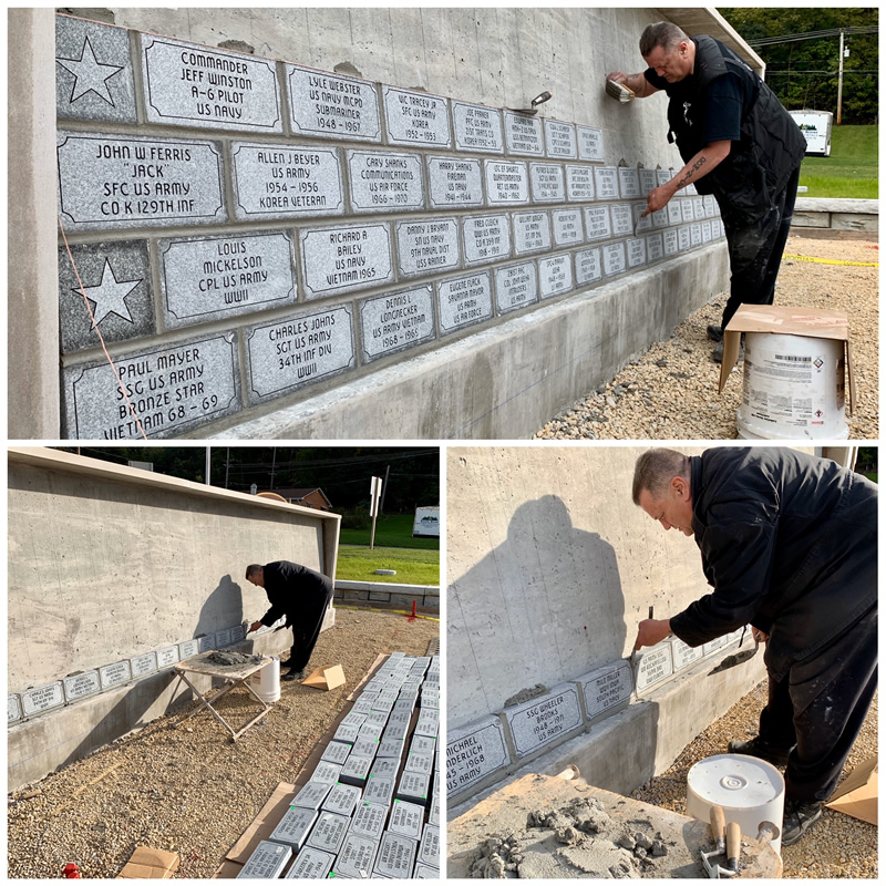 Pavers being installed on the first Wall of Honor bt Anthony Construction, Inc.