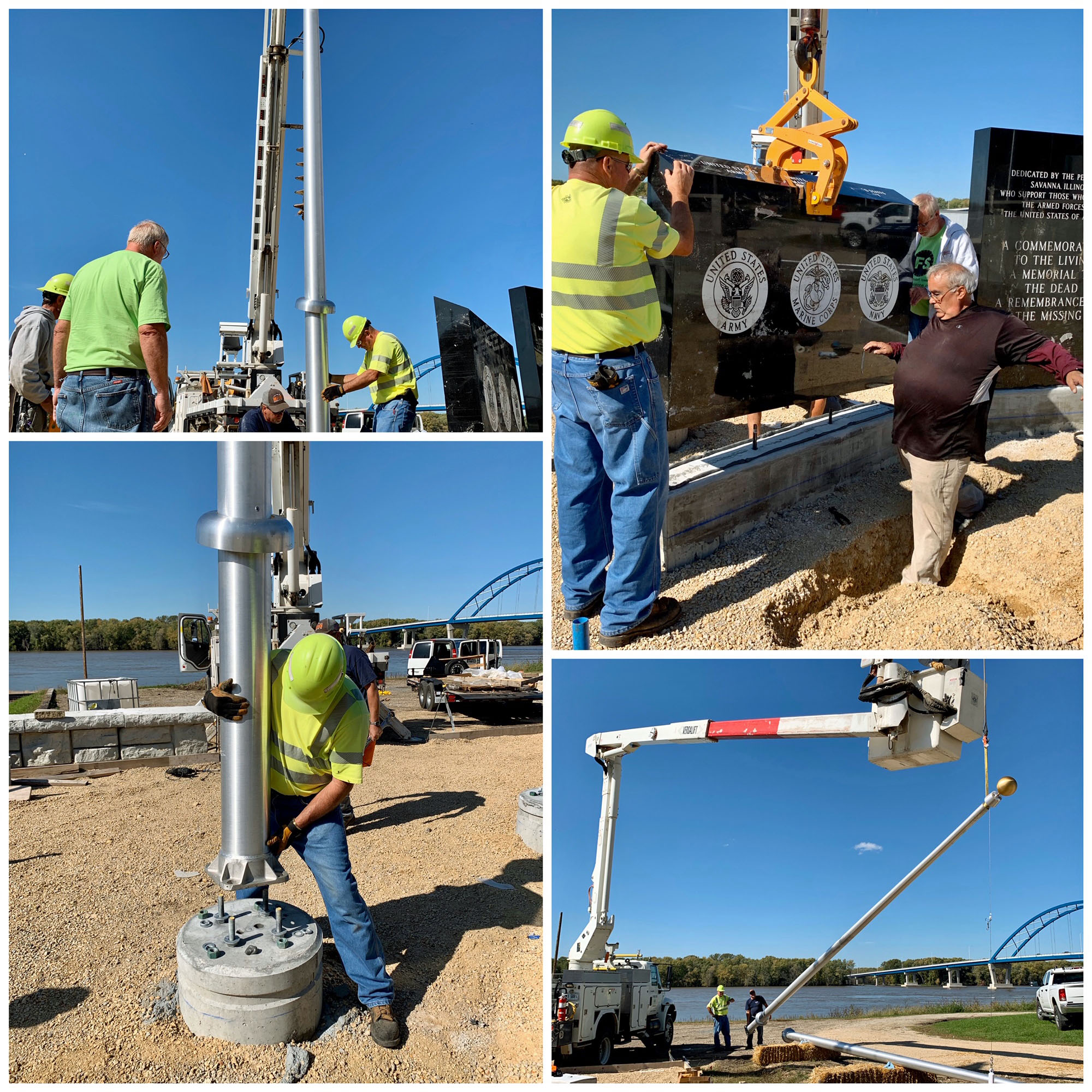 Photos of the main Monuments and Flag Poles being installed.